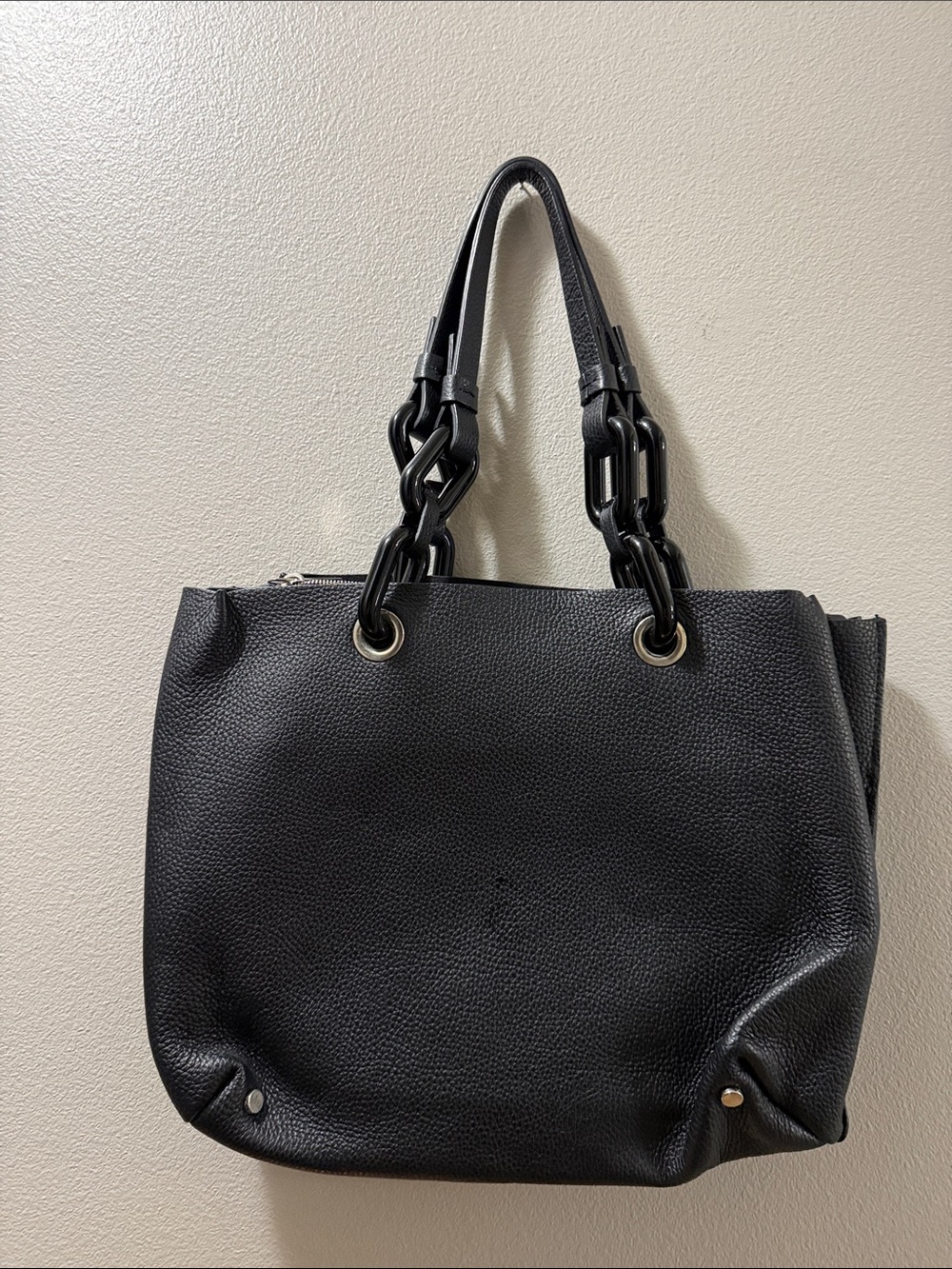 Lia Numa Genuine Pebbled Leather Shoulder Bag with Chain-Link Handles